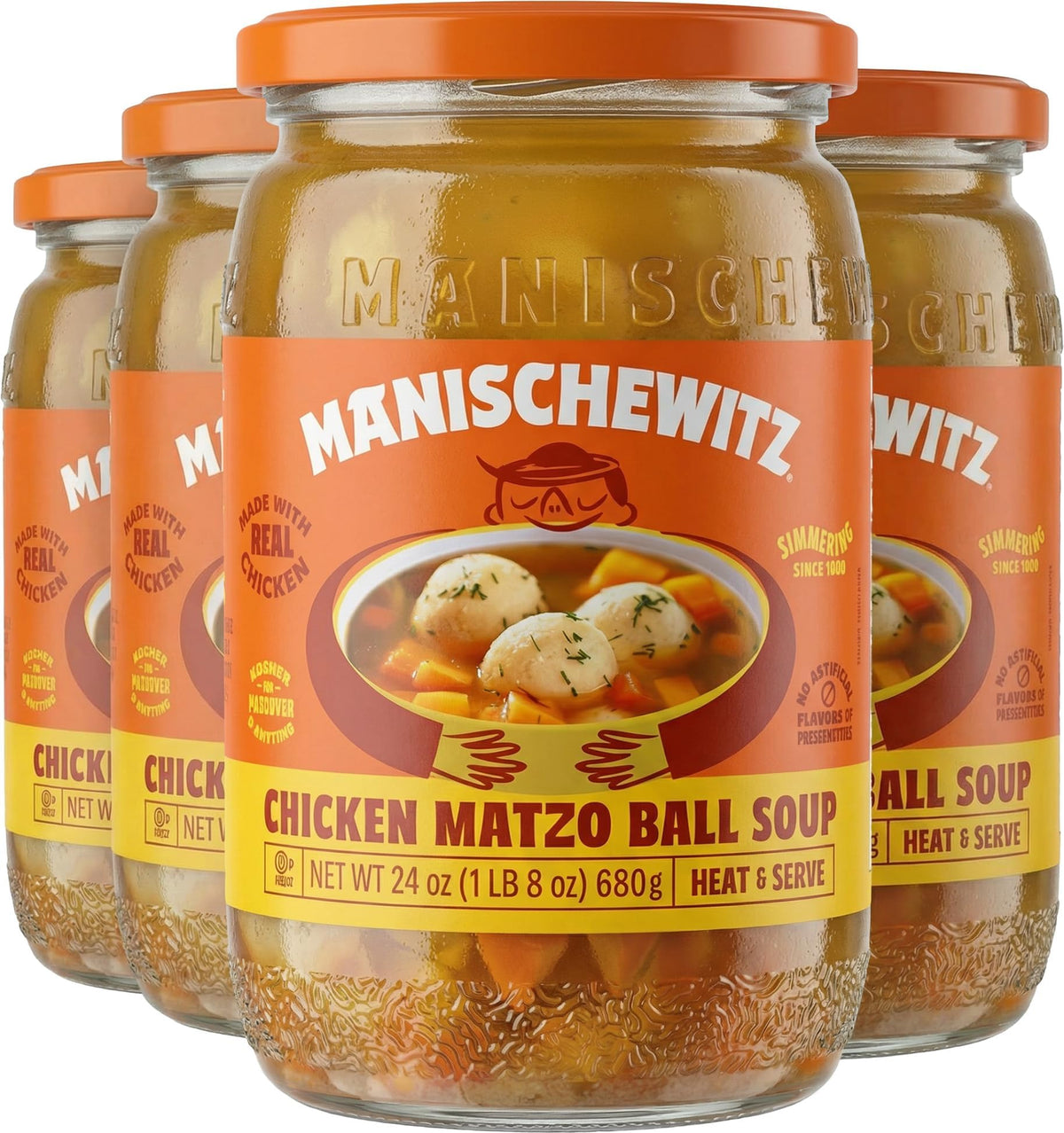 Manischewitz Chicken Matzo Ball Soup in a bowl offers authentic homemade flavor ready to enjoy.