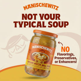 Manischewitz jar label highlights kosher status and tradition for Passover and beyond.