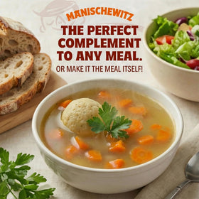 Manischewitz Chicken Matzo Ball Soup ready to heat and serve for a quick meal.
