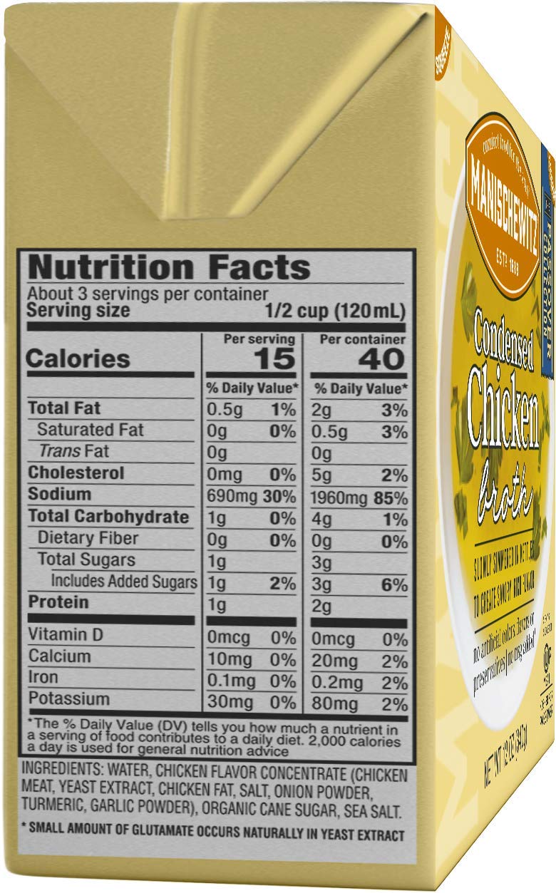 Manischewitz broth label closeup highlighting kosher kettle-cooked notes for stock and sauces