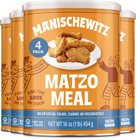 Manischewitz Daily Matzo Meal 16oz canister shown for coating and breading use
