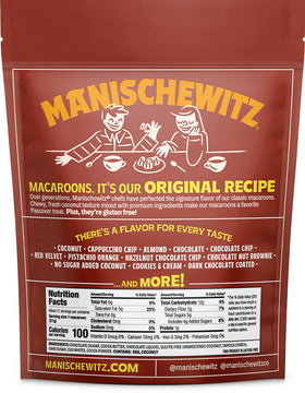 Manischewitz double chocolate coconut macaroons close-up shows rich coating and coconut centers, a dessert treat.