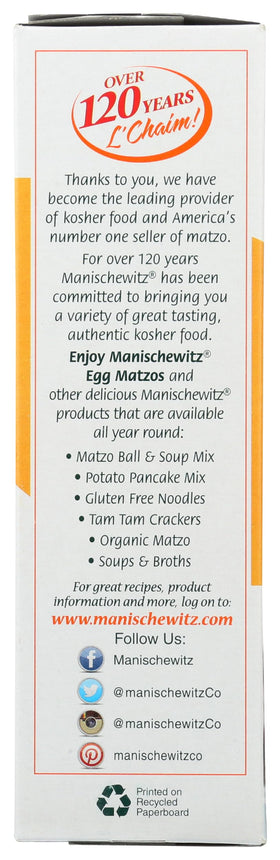 Manischewitz Egg Matzo Crackers ingredients show simple components.