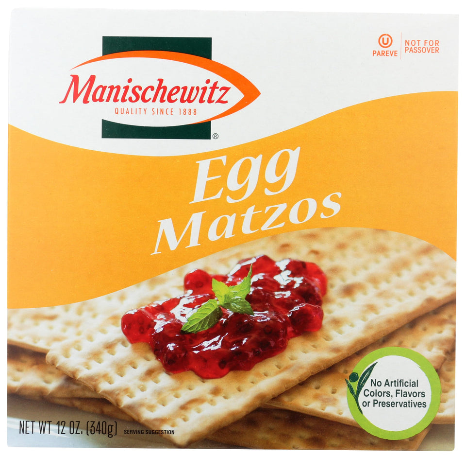 Manischewitz Egg Matzo Crackers packaging highlights all natural ingredients.