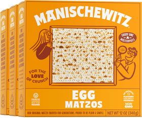 Manischewitz Egg Matzo thin crisp 3-pack box one, perfect for dipping and snacking.