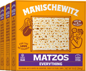 Manischewitz Everything Matzo crisp slices, ideal for toppings and spreads.