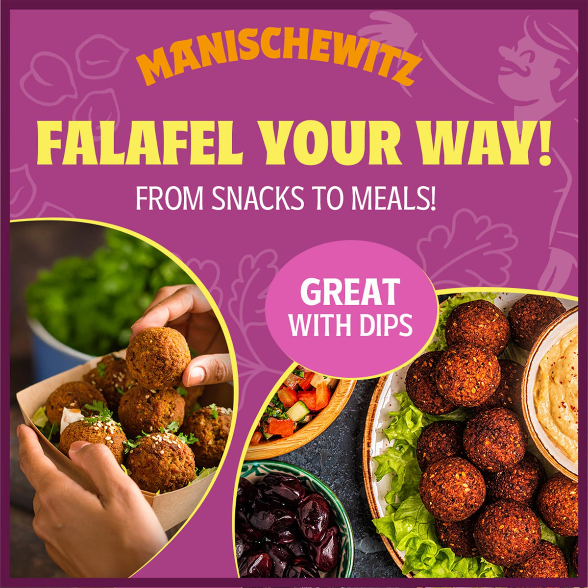 Manischewitz falafel balls packaging box displaying convenient three-pack