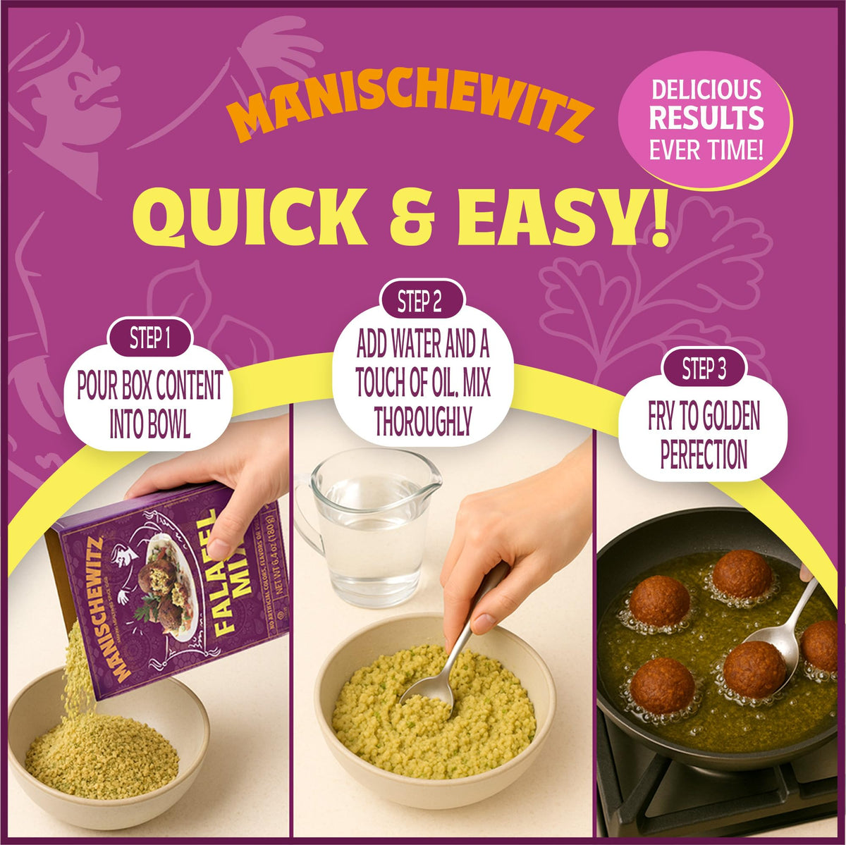 Manischewitz falafel dipping scene with tahini for easy snacking