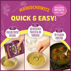 Manischewitz falafel dipping scene with tahini for easy snacking