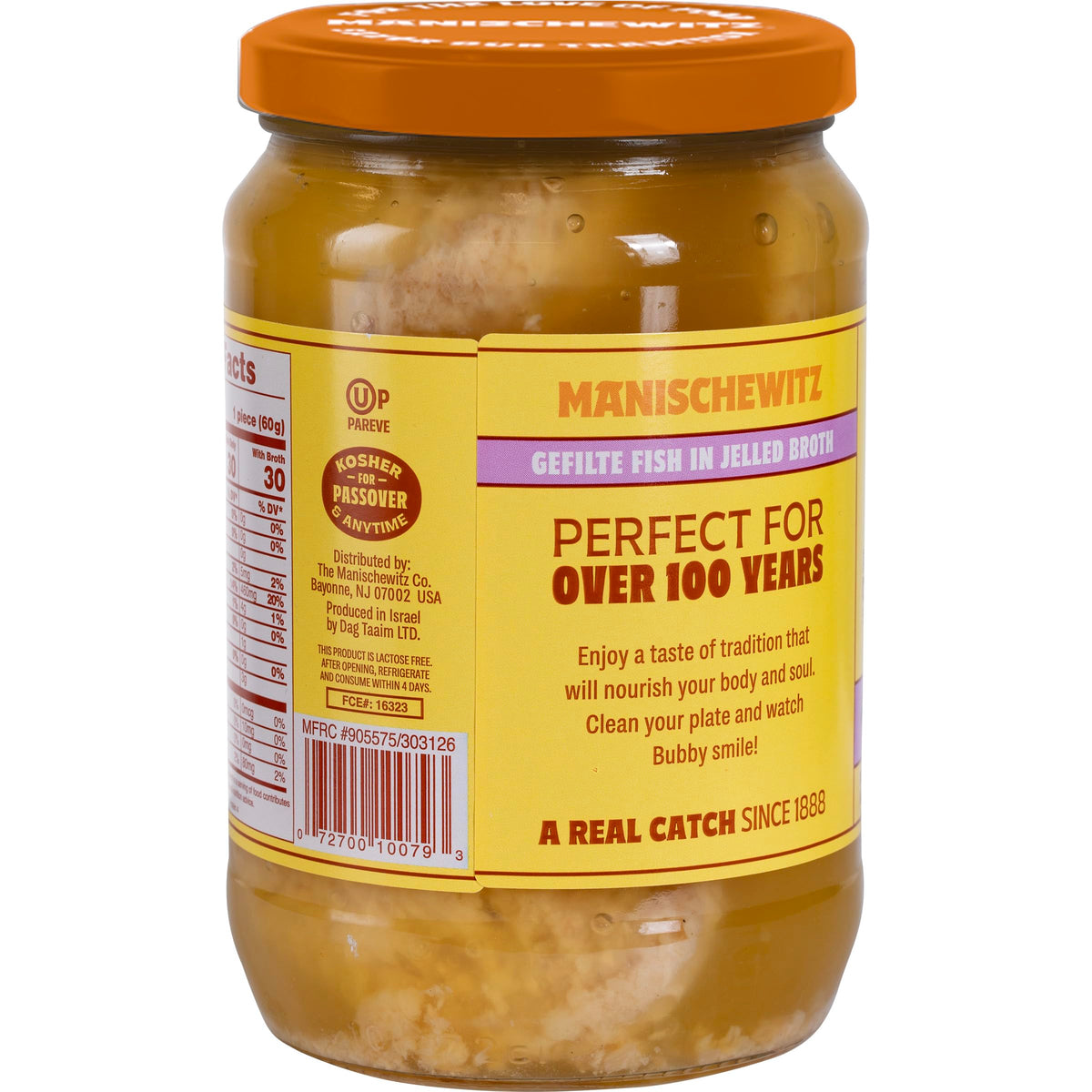 Manischewitz Gefilte Fish serving platter, ideal for Passover or year-round meals.