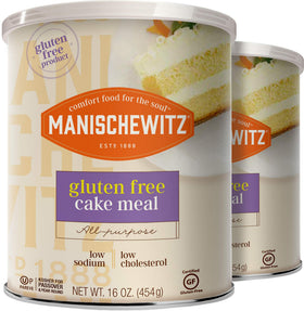 Manischewitz gluten-free cake meal in resealable container for easy storage