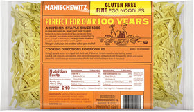 Manischewitz gluten-free fine noodles plated, ideal side or entree option.