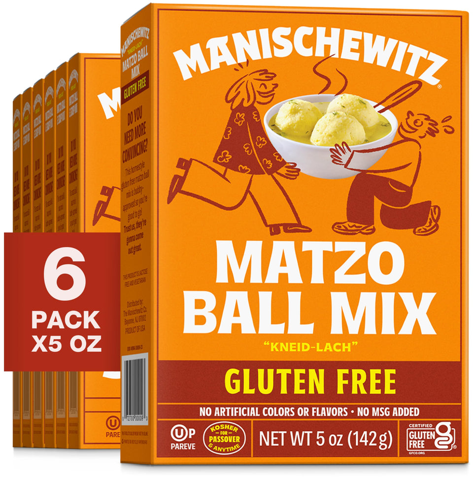 Manischewitz gluten-free matzo ball mix in six-pack box.