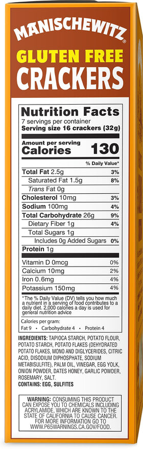 Manischewitz gluten-free original crackers, 3-pack display, great for dipping and pairing.