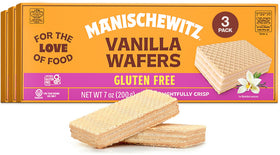 Manischewitz gluten free vanilla wafers package, dairy-free and kosher-friendly.