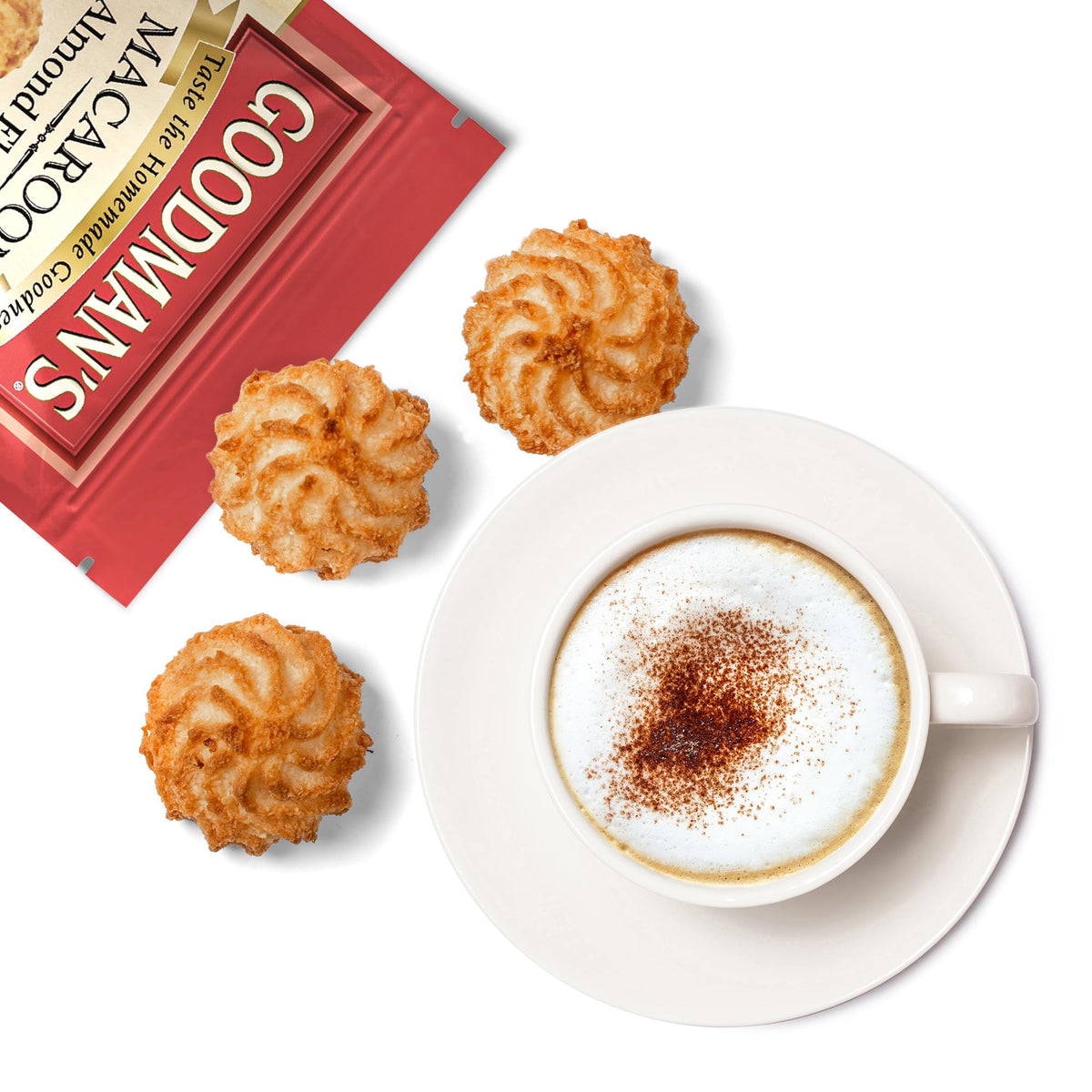 Manischewitz Goodman's almond coconut macaroons packaging back highlighting kosher status and resealable bag.