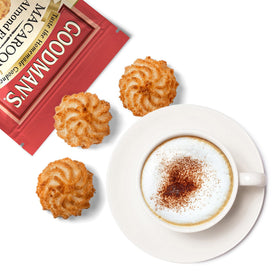 Manischewitz Goodman's almond coconut macaroons packaging back highlighting kosher status and resealable bag.