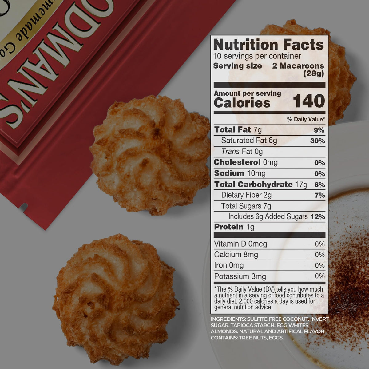 Manischewitz Goodman's almond coconut macaroons close-up texture emphasizing chewiness.