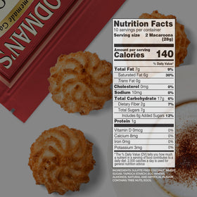 Manischewitz Goodman's almond coconut macaroons close-up texture emphasizing chewiness.