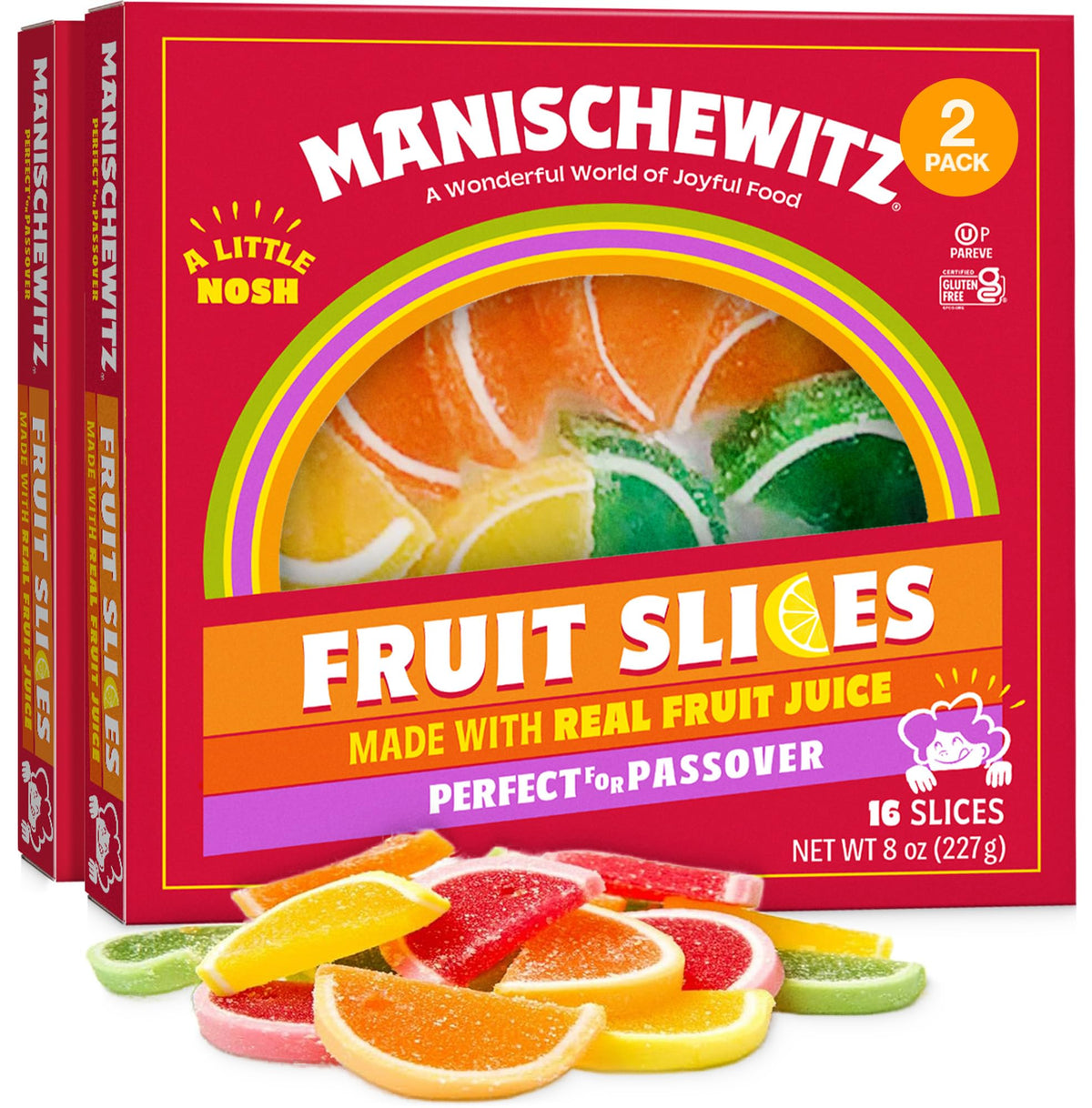 Manischewitz holiday candied fruit slices in a gift box for festive sharing.
