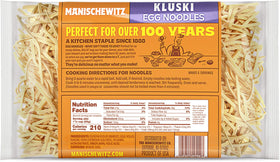 Manischewitz Kluski egg noodles in a serving bowl for comforting soups