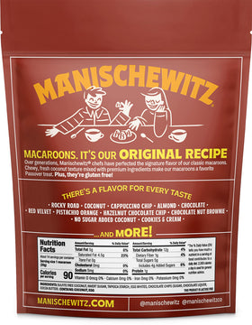 Kosher for Passover certification with Manischewitz macaroons ensures tradition-friendly snacking.