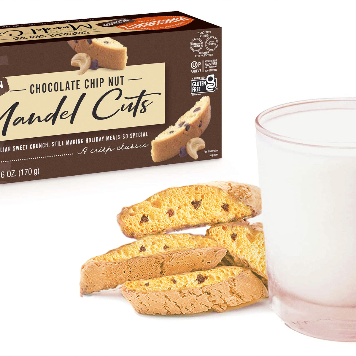 Manischewitz Mandel Cuts crisp biscotti slice highlights the choco-nut texture
