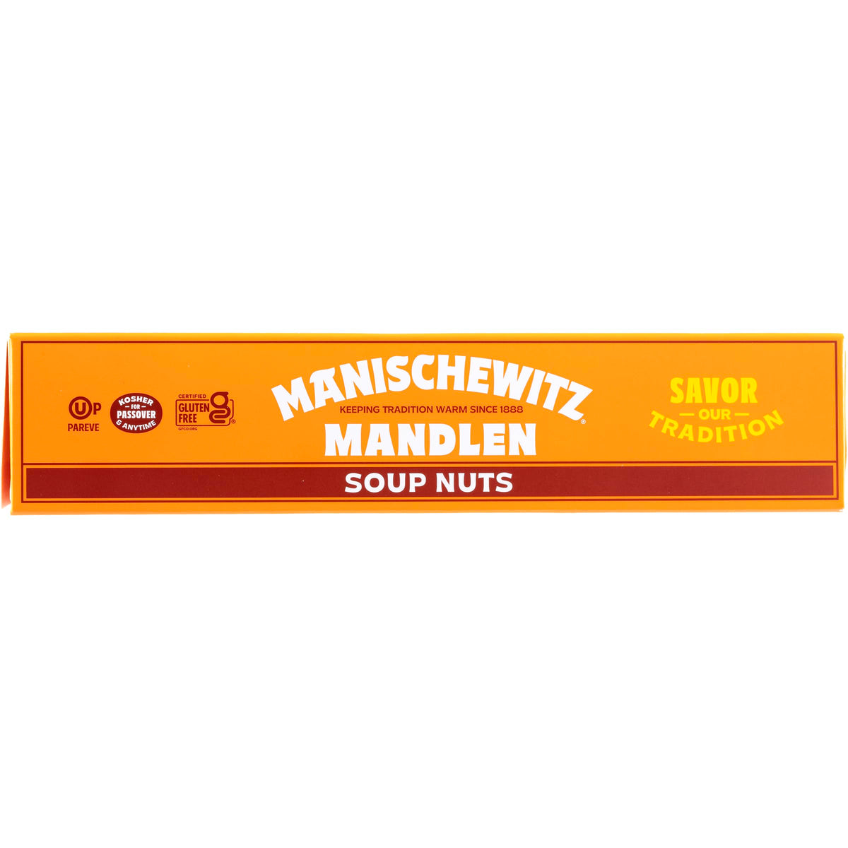 Manischewitz Mandlen Soup Nuts crackers closeup, light, crispy texture ideal for salads and soups.
