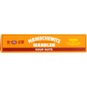 Manischewitz Mandlen Soup Nuts crackers closeup, light, crispy texture ideal for salads and soups.