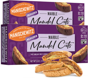 Manischewitz Marble Mandel Cuts 6oz pack, gluten-free and kosher for Passover, perfect for sharing.