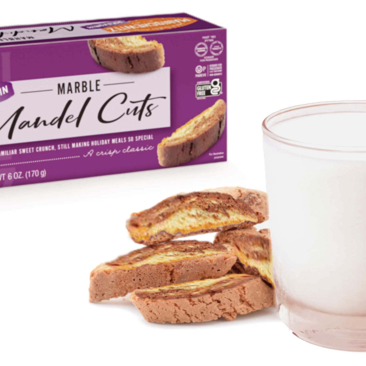 Manischewitz Marble Mandel Cuts sliced close-up showing crisp texture and almond flavor.
