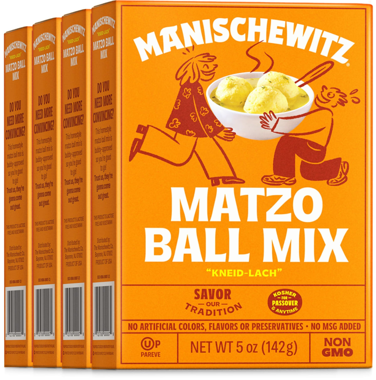 Manischewitz Matzo Ball Mix 4-pack display for Passover meals.