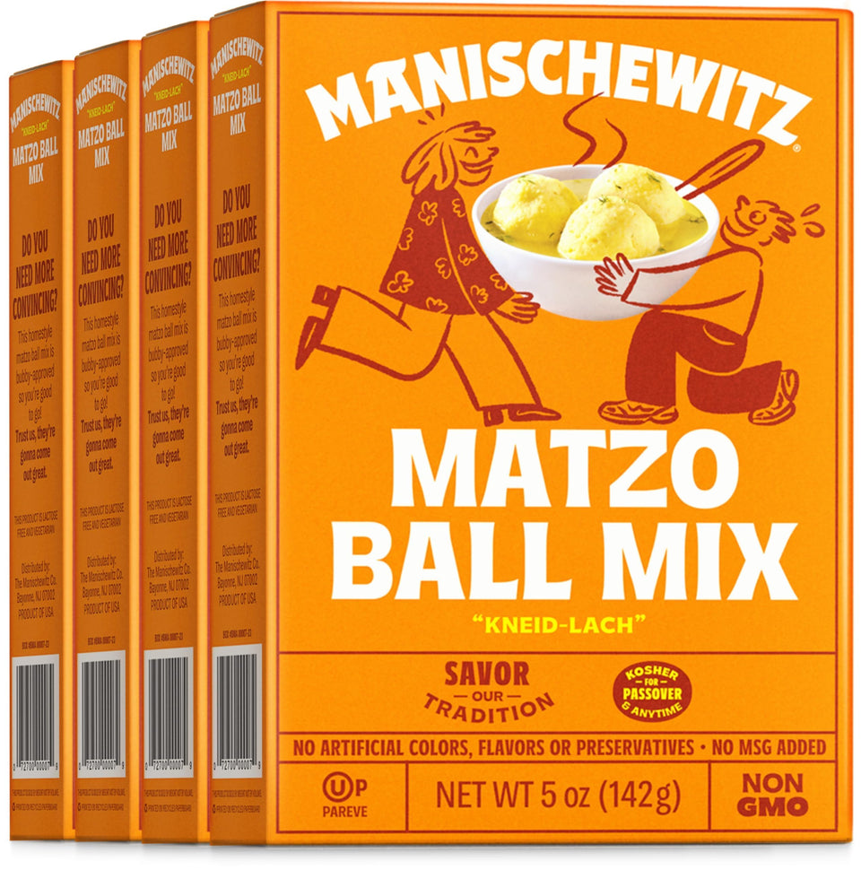 Manischewitz Matzo Ball Mix 4-pack display for Passover meals.