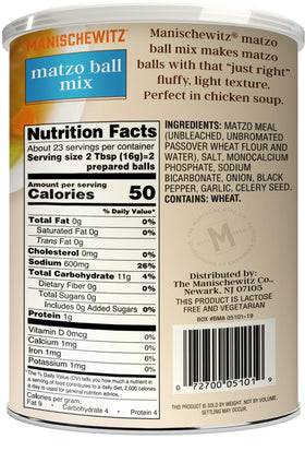 Manischewitz Matzo Ball Mix resealable container keeps mix fresh