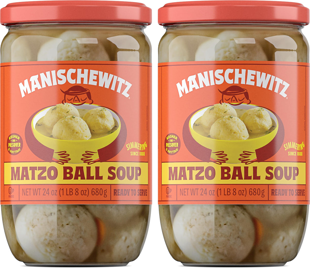 Manischewitz Matzo Ball Soup jar—ready-to-heat convenience for busy days.