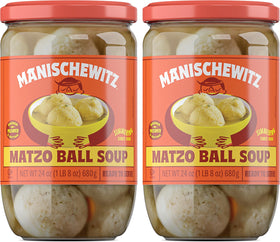 Manischewitz Matzo Ball Soup jar—ready-to-heat convenience for busy days.