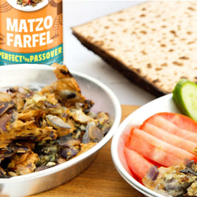 Close-up of Manischewitz Matzo Farfel ready for stuffing and kugel.
