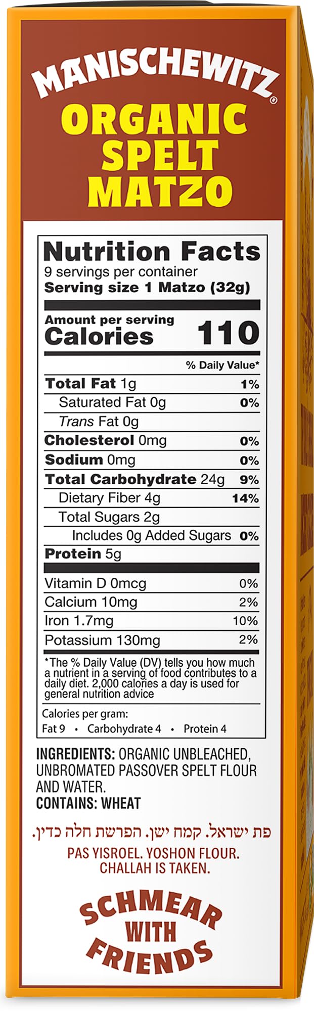Manischewitz Organic Spelt Matzo 3-pack box displayed, ideal as a base for toppings.