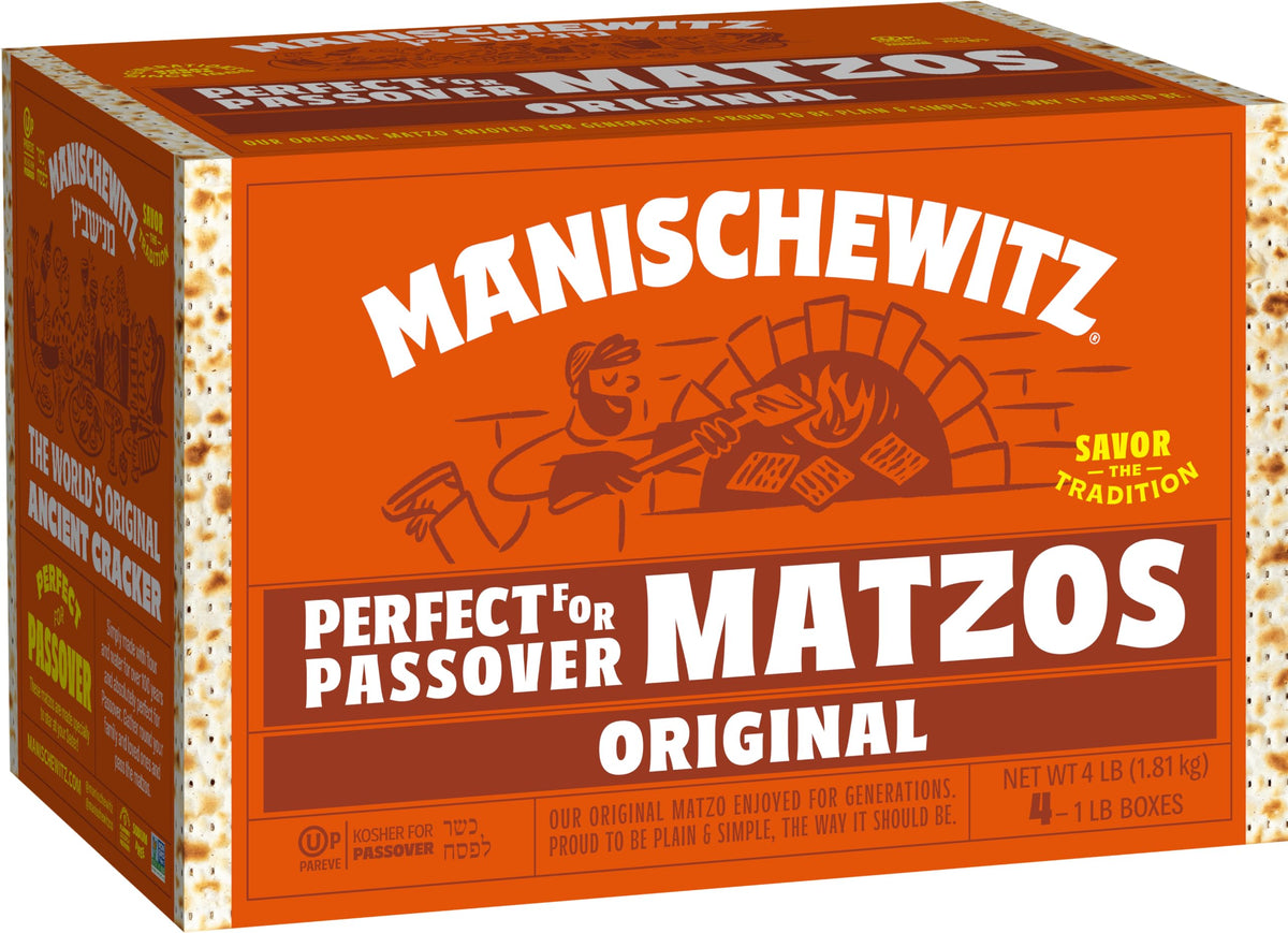 Manischewitz Passover Matzo 4-box pack, crisp and freshly baked for Passover celebrations.