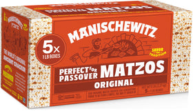 Manischewitz Passover matzo crisp thin sheets, ideal for dipping and light snacking.