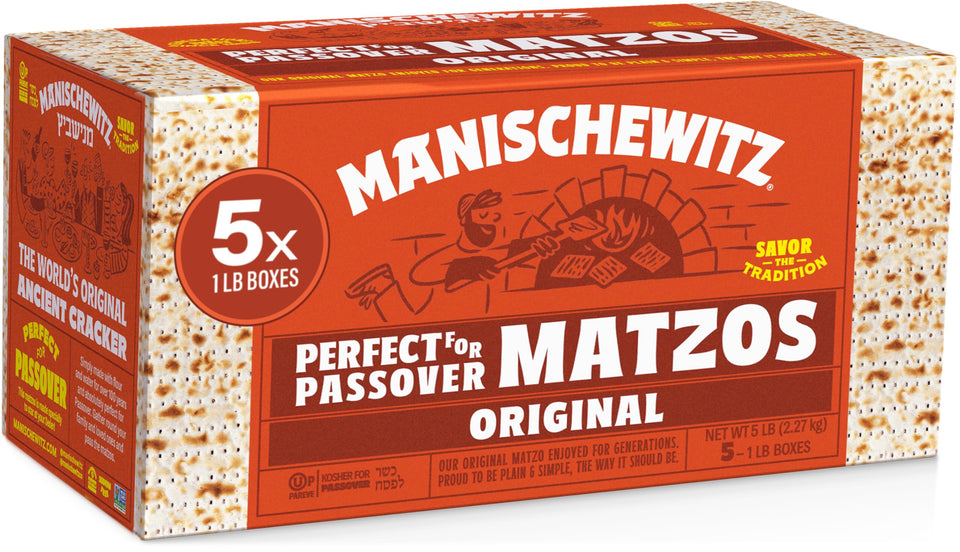Manischewitz Passover matzo crisp thin sheets, ideal for dipping and light snacking.