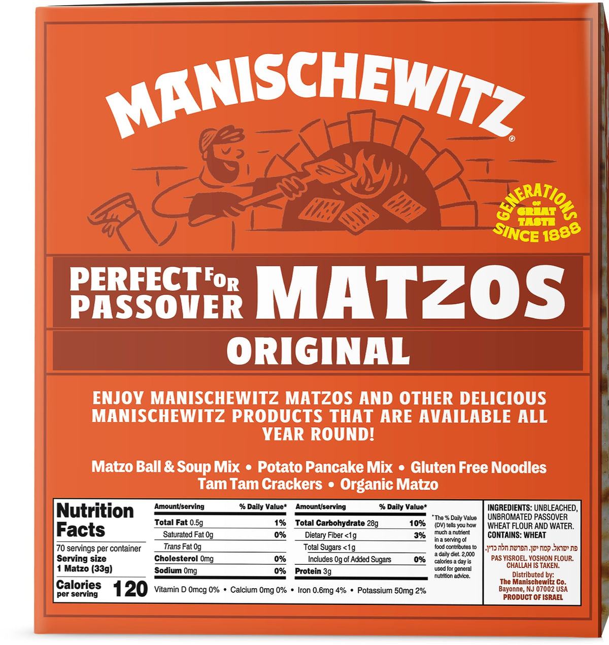Manischewitz Passover matzo in five one-pound boxes, convenient for seder nights.