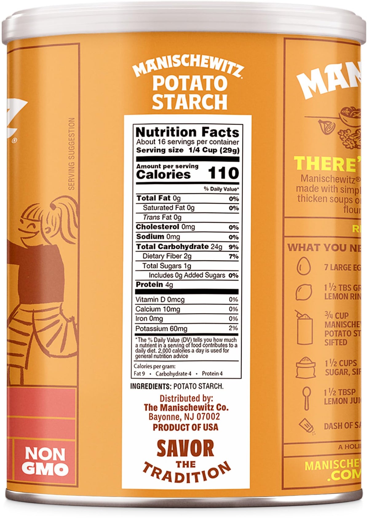 Manischewitz potato starch resealable container ensures easy portioning and freshness