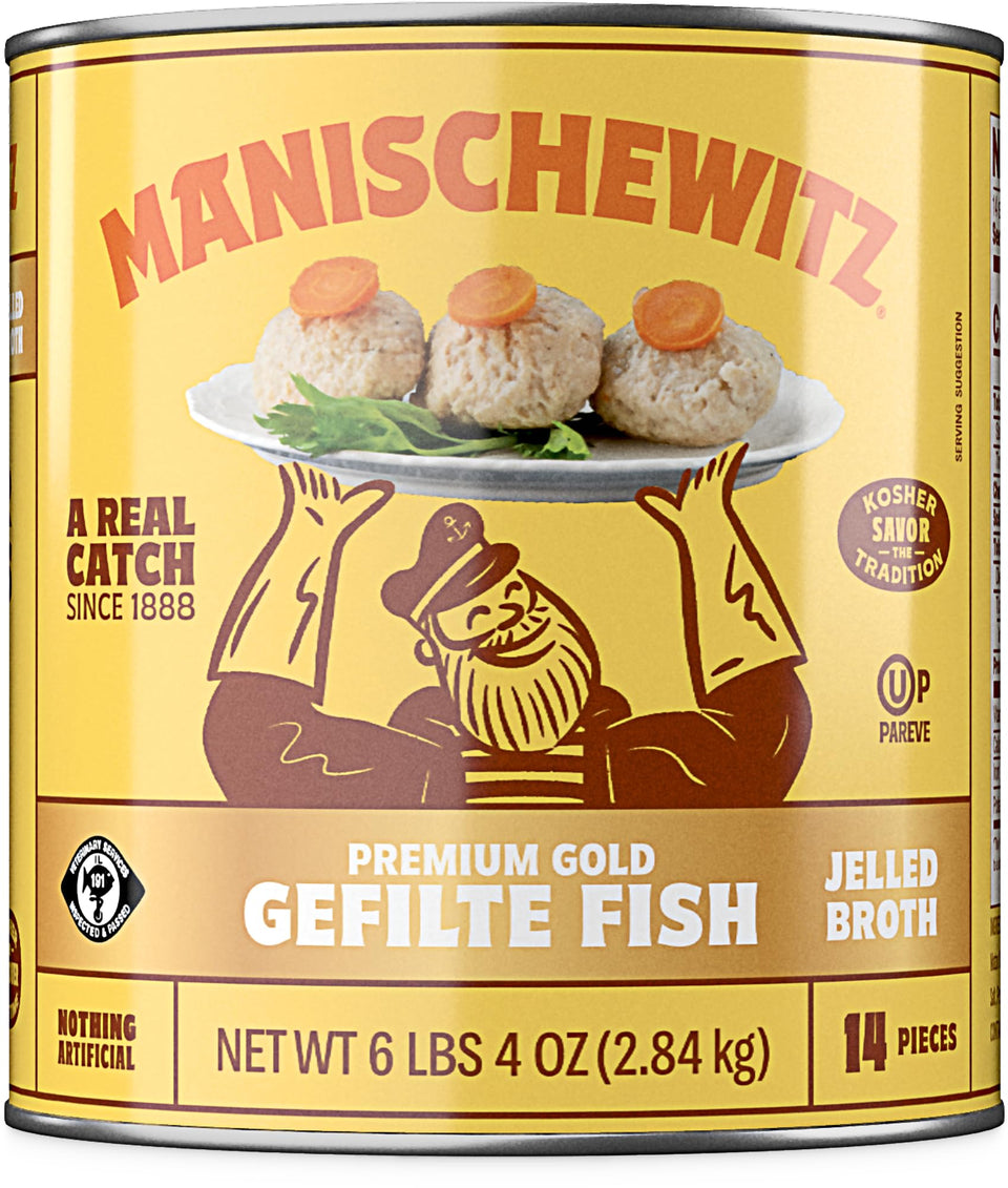Manischewitz Premium Gold Gefilte Fish 14 pieces in jelled broth; traditional, easy to share.