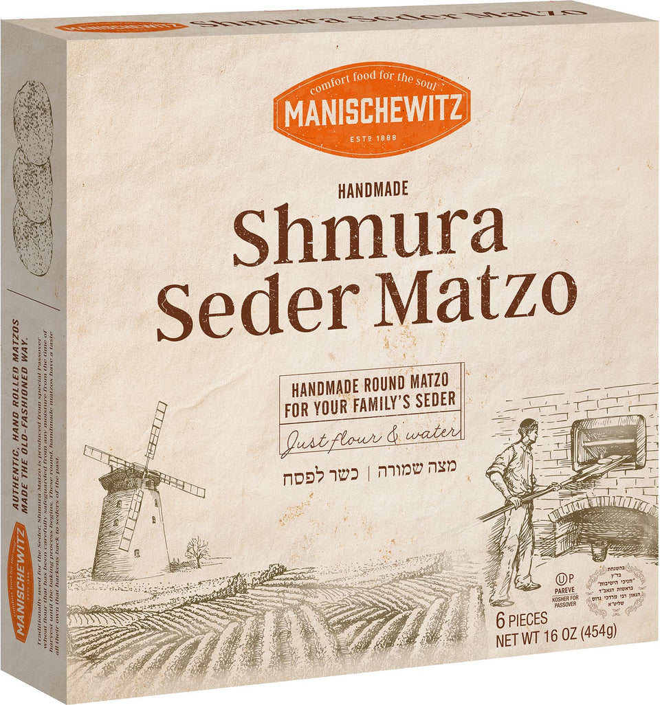 Manischewitz Round Shmura Matzo on a Seder plate, crisp texture for Passover ritual.