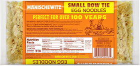 Manischewitz small bow tie egg noodles stirred in a pan for quick weeknight dinners.