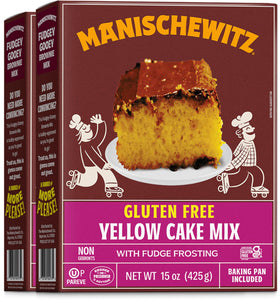 Manischewitz yellow cake mix with baking pan included for quick, convenient dessert prep.