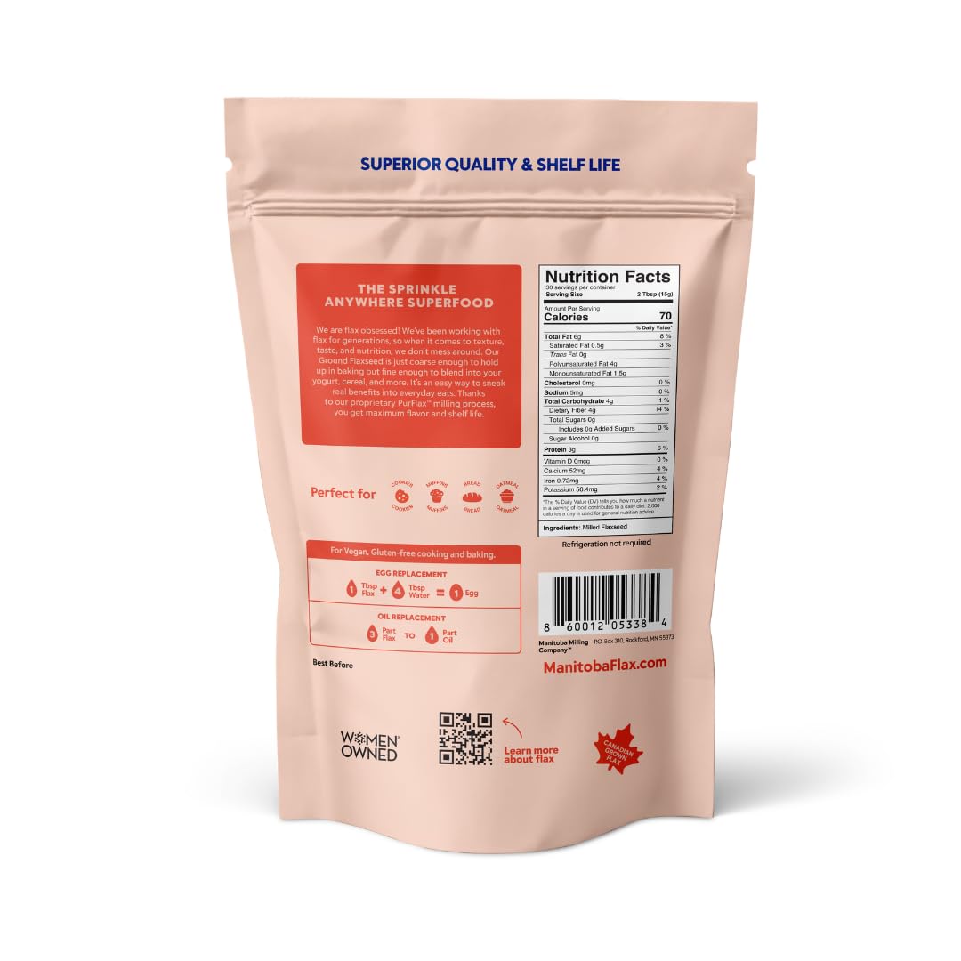 Manitoba Flax powder sprinkled into oatmeal for fiber boost.