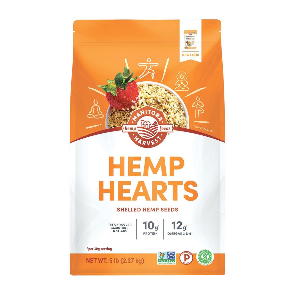 Manitoba Harvest Hemp Hearts package front, pantry staple and easy to store.