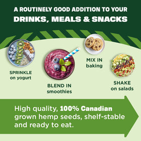Manitoba Harvest hemp hearts in smoothie image demonstrates easy blendable protein boost.